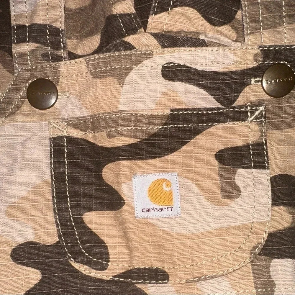 Carhartt Camo Overalls, snap leg. 18m and in EUC. Color is Brown camouflage - Picture 4 of 4